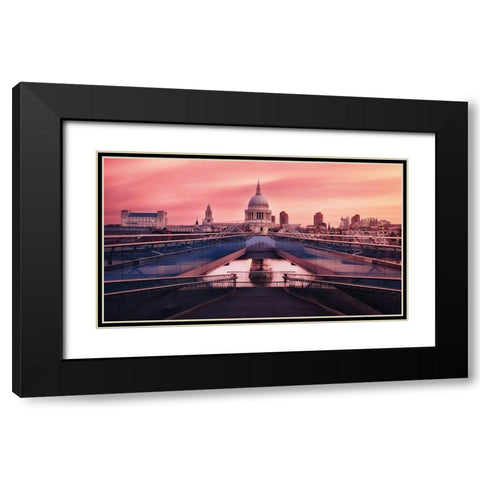 Sunrise At Millennium Bridge Black Modern Wood Framed Art Print with Double Matting by Cuomo, Massimo