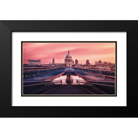 Sunrise At Millennium Bridge Black Modern Wood Framed Art Print with Double Matting by Cuomo, Massimo