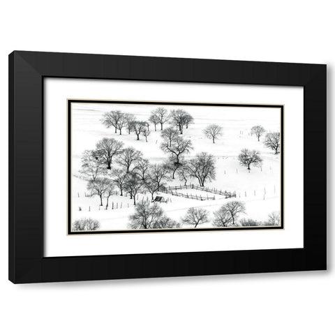 Bashang Winter Black Modern Wood Framed Art Print with Double Matting by Zhu, Hua