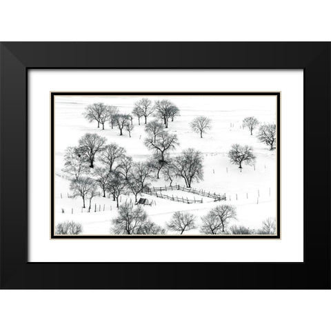 Bashang Winter Black Modern Wood Framed Art Print with Double Matting by Zhu, Hua