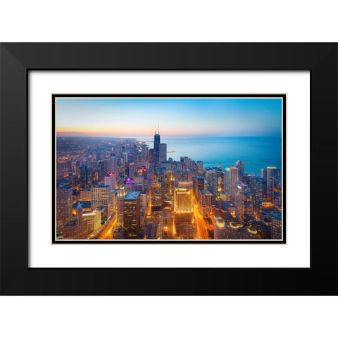 The Magnificent Mile Black Modern Wood Framed Art Print with Double Matting by Zheng, Michael