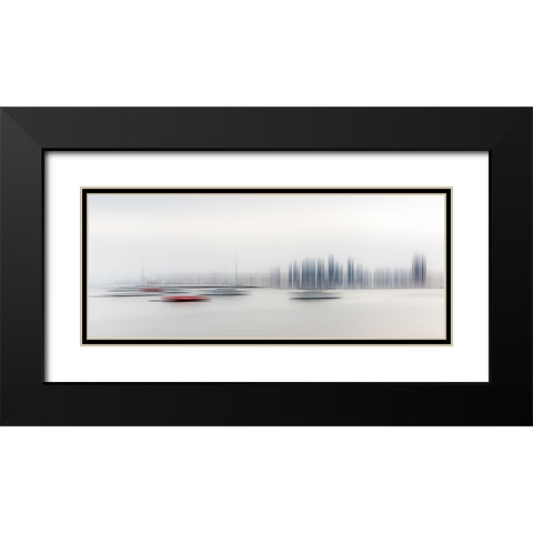 Boats In The Harbour Black Modern Wood Framed Art Print with Double Matting by Adams, Richard