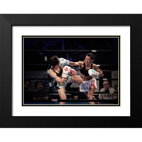 Fighters Black Modern Wood Framed Art Print with Double Matting by Zhao, Henry