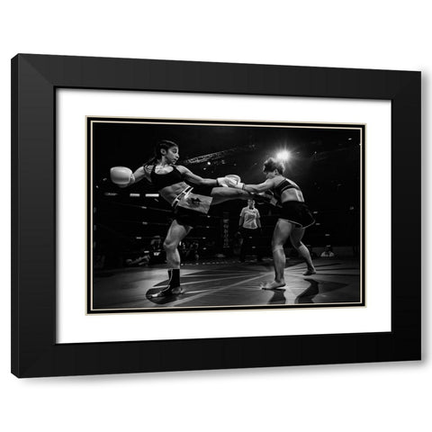 Kickboxing Fighting Black Modern Wood Framed Art Print with Double Matting by Zhao, Henry
