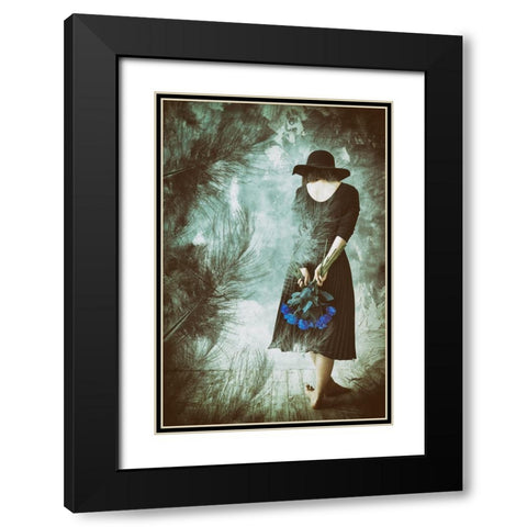 Feathers Black Modern Wood Framed Art Print with Double Matting by Kiyota, Daisuke