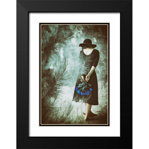 Feathers Black Modern Wood Framed Art Print with Double Matting by Kiyota, Daisuke