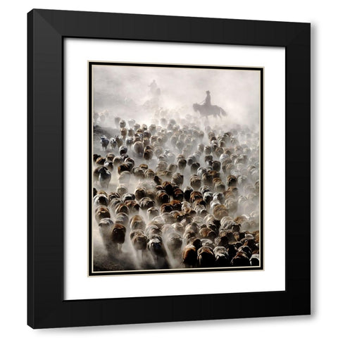 The Great Migration Of China Black Modern Wood Framed Art Print with Double Matting by Wong, Adam