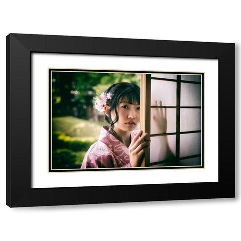 Paper Sliding Door Black Modern Wood Framed Art Print with Double Matting by Flavor, 7