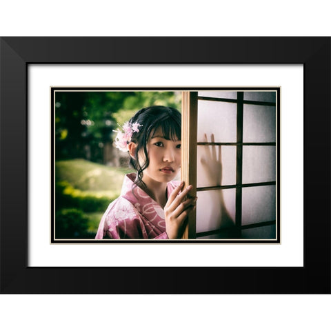 Paper Sliding Door Black Modern Wood Framed Art Print with Double Matting by Flavor, 7