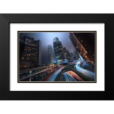 Hong Kong City Lights Black Modern Wood Framed Art Print with Double Matting by M. Garcia, Jesus