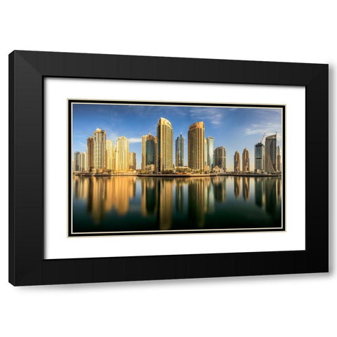 Panoramic Dubai Marina Black Modern Wood Framed Art Print with Double Matting by Shamaa, Mohammed