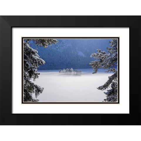 Fog Over Frozen Lake Black Modern Wood Framed Art Print with Double Matting by Maier, Norbert