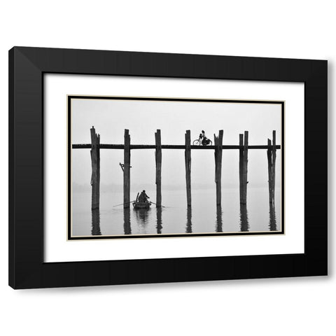 U Bein Bridge (Myanmar) Black Modern Wood Framed Art Print with Double Matting by Intarob, Sarawut