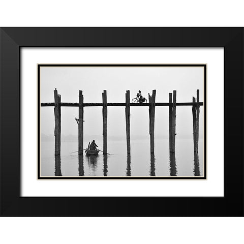 U Bein Bridge (Myanmar) Black Modern Wood Framed Art Print with Double Matting by Intarob, Sarawut