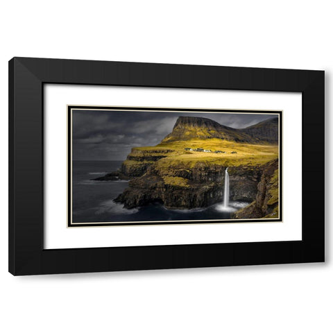 Mulafossur Waterfall Black Modern Wood Framed Art Print with Double Matting by Chan, Mozart