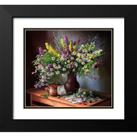 Still Life With Wildflowers And Berries Black Modern Wood Framed Art Print with Double Matting by Skorokhod, Tatyana