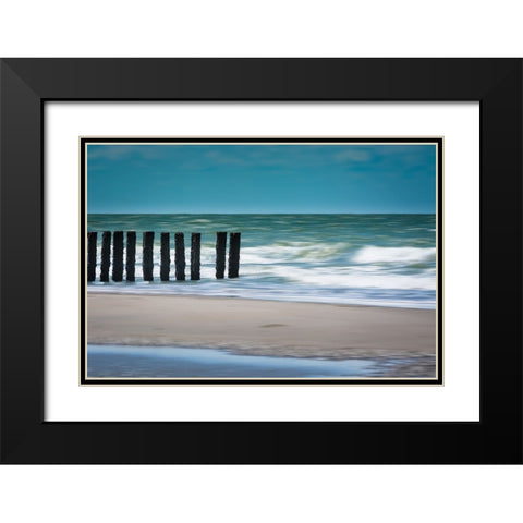 White Waves Black Modern Wood Framed Art Print with Double Matting by De Laat, Bernardine