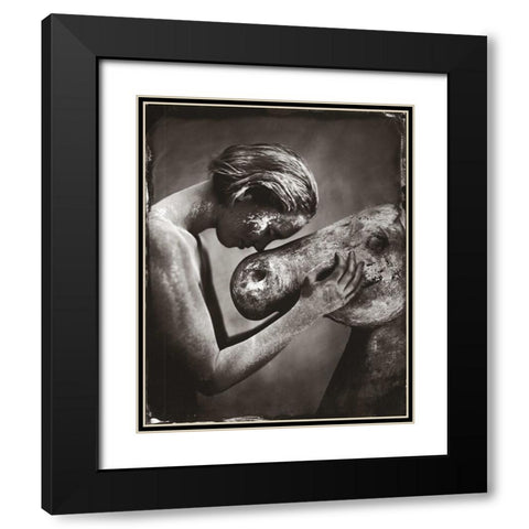 Josette With Donkey Black Modern Wood Framed Art Print with Double Matting by van Hal, Peter