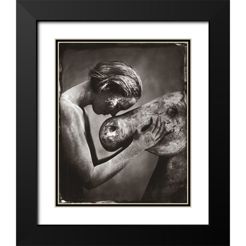 Josette With Donkey Black Modern Wood Framed Art Print with Double Matting by van Hal, Peter