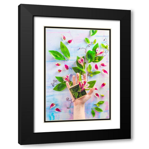 Hand Full Of Spring Black Modern Wood Framed Art Print with Double Matting by Belenko, Dina
