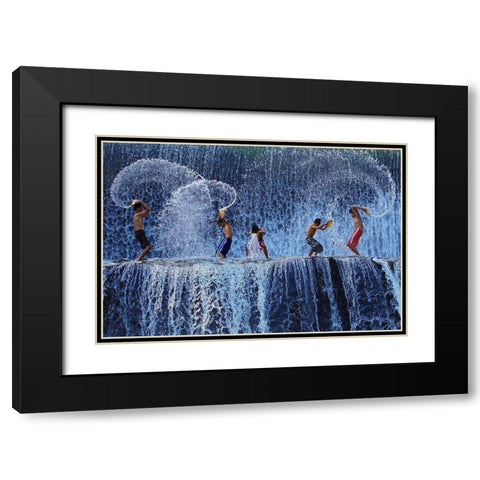 Playing With Splash Black Modern Wood Framed Art Print with Double Matting by Muliani Hartojo, Angela