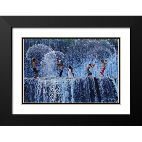 Playing With Splash Black Modern Wood Framed Art Print with Double Matting by Muliani Hartojo, Angela