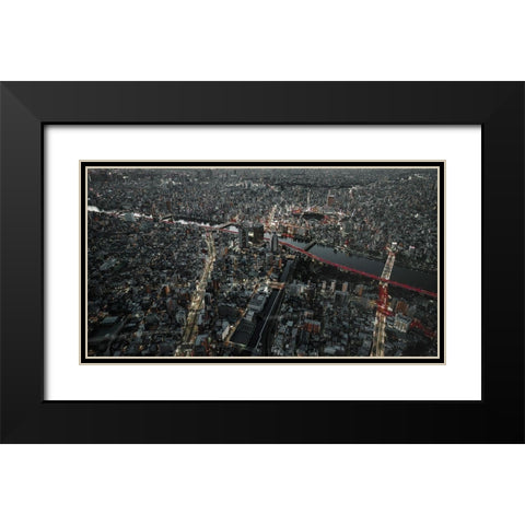 Red Line In The Dark Tokyo. Black Modern Wood Framed Art Print with Double Matting by Chiriaco, Carmine