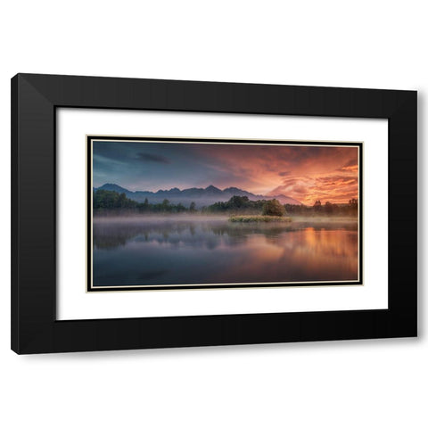 Daybreak By The Lake Black Modern Wood Framed Art Print with Double Matting by Svoboda Mqep, Peter