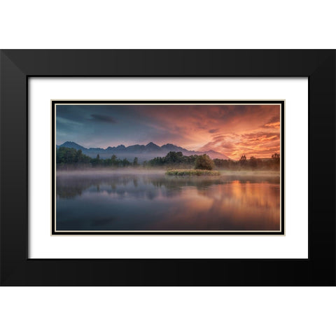 Daybreak By The Lake Black Modern Wood Framed Art Print with Double Matting by Svoboda Mqep, Peter