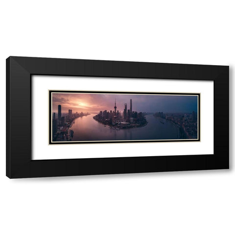 Flying Shanghai Black Modern Wood Framed Art Print with Double Matting by De La, Javier