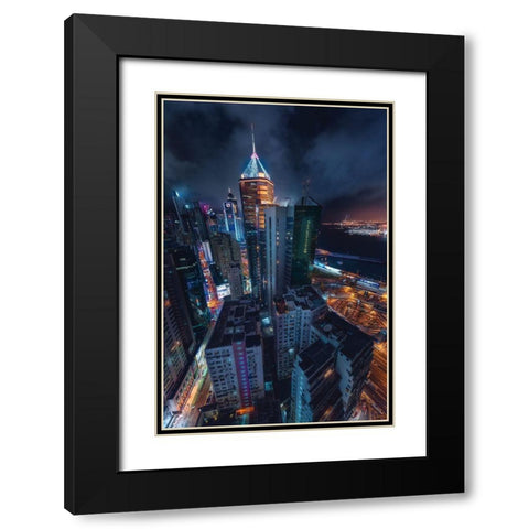 Flying Hong Kong Black Modern Wood Framed Art Print with Double Matting by De La, Javier