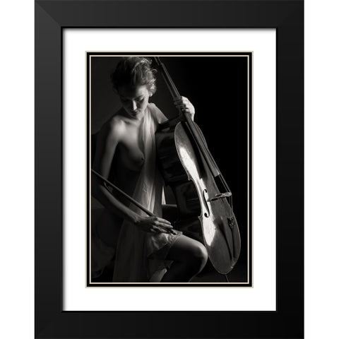 The Girl With Cello Black Modern Wood Framed Art Print with Double Matting by Yang, James