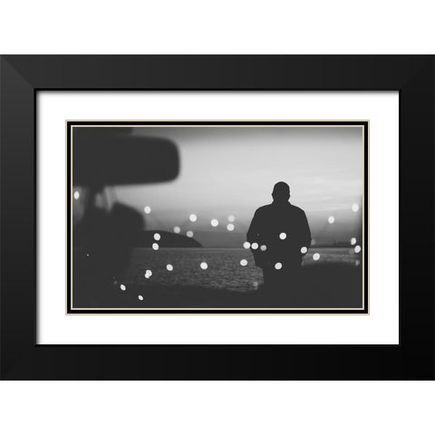 Silhouette Traveler On The Background Of The Water In Evening Black Modern Wood Framed Art Print with Double Matting by Sumarokov, Aleksandr