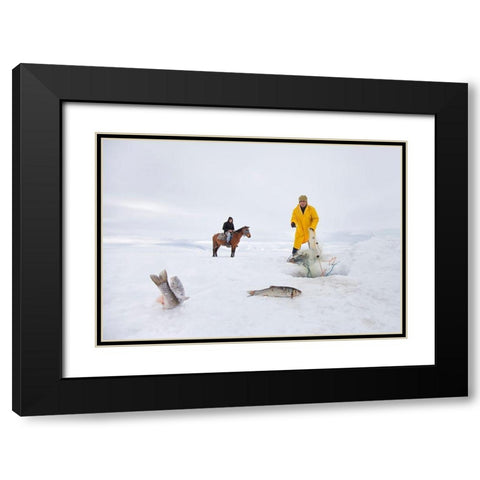 Fisherman Black Modern Wood Framed Art Print with Double Matting by Ari, Nese
