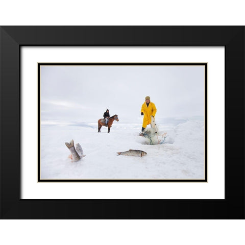 Fisherman Black Modern Wood Framed Art Print with Double Matting by Ari, Nese