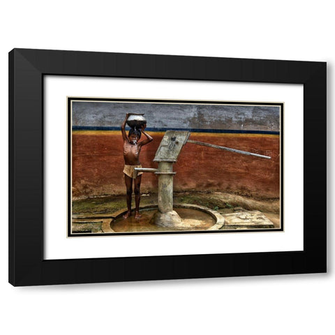 Struggle For Water Black Modern Wood Framed Art Print with Double Matting by Das, Avishek