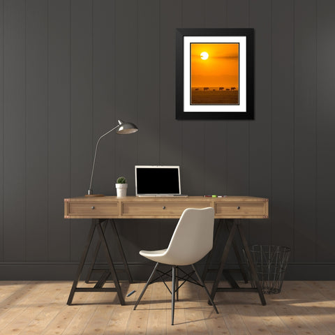Elephants At Sunset Black Modern Wood Framed Art Print with Double Matting by Taylor, Ted