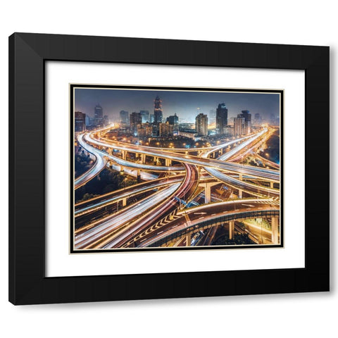 Composition Of The City Black Modern Wood Framed Art Print with Double Matting by Jiang, Kevin