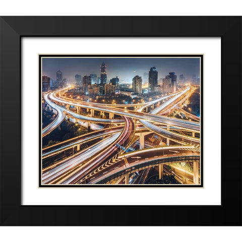 Composition Of The City Black Modern Wood Framed Art Print with Double Matting by Jiang, Kevin