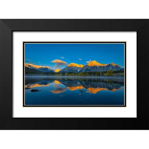 A Perfect Morning In Canadian Rockies Black Modern Wood Framed Art Print with Double Matting by Zheng, Michael