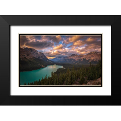 Peyto Lake At Dusk Black Modern Wood Framed Art Print with Double Matting by Zheng, Michael