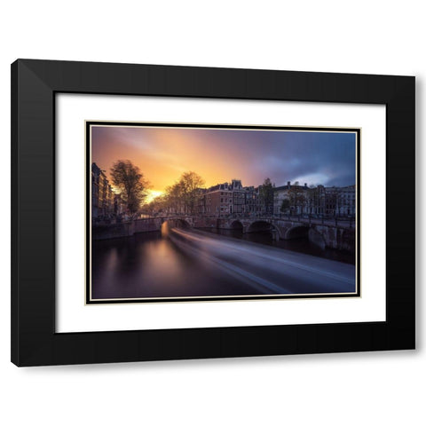 Amsterdam - Keizersgracht Black Modern Wood Framed Art Print with Double Matting by Claude Castor, Jean