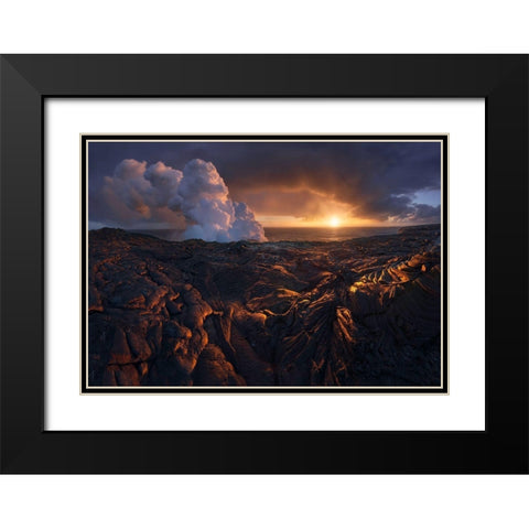 Lava Fields Black Modern Wood Framed Art Print with Double Matting by Cia, Inigo
