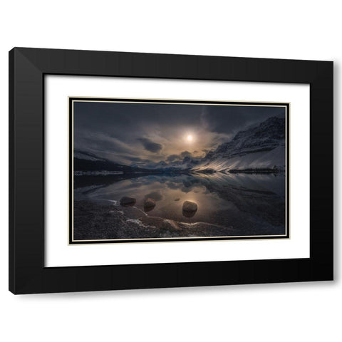 Moody Lake Black Modern Wood Framed Art Print with Double Matting by Wangqian, Jerry
