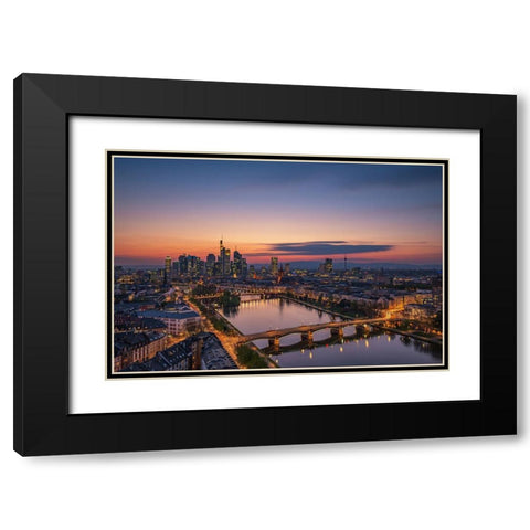 Frankfurt Skyline At Sunset Black Modern Wood Framed Art Print with Double Matting by Oelschlegel, Robin