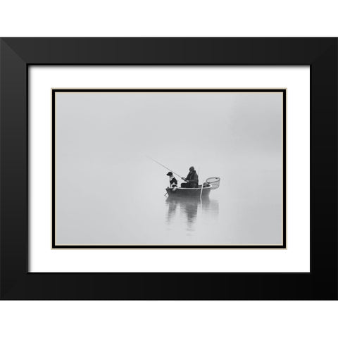 Waiting For The Big Catch Black Modern Wood Framed Art Print with Double Matting by Hermann, Uschi
