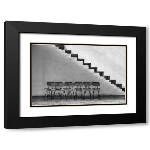 Chairs Tucked In Black Modern Wood Framed Art Print with Double Matting by Erkmen, Ugur