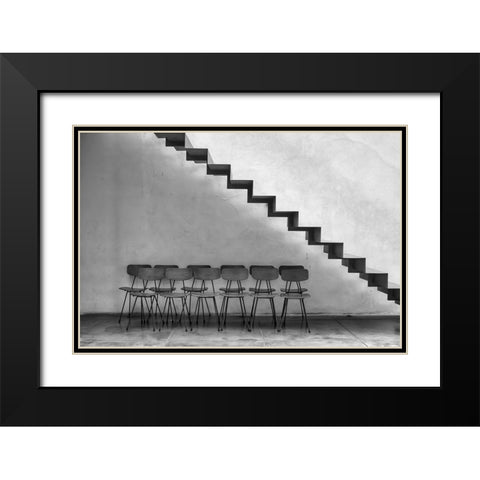 Chairs Tucked In Black Modern Wood Framed Art Print with Double Matting by Erkmen, Ugur