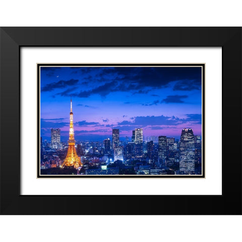 Tokyo Night View Black Modern Wood Framed Art Print with Double Matting by Kataoka, Takao