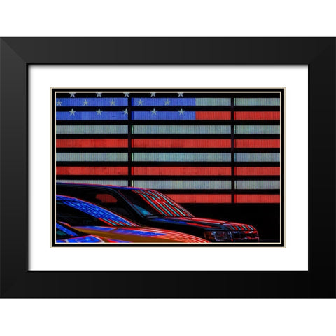 Stars And Stripes Reflected Black Modern Wood Framed Art Print with Double Matting by Wride, Linda
